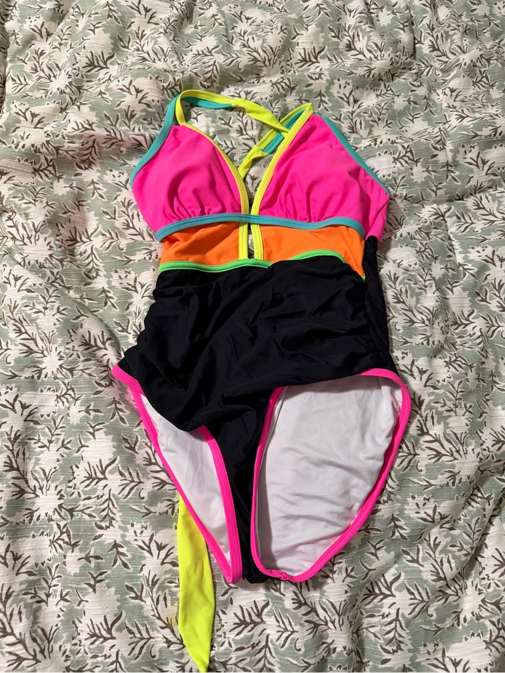 Kids Neon Colorblock One-Piece Swimsuit - Pink & Black